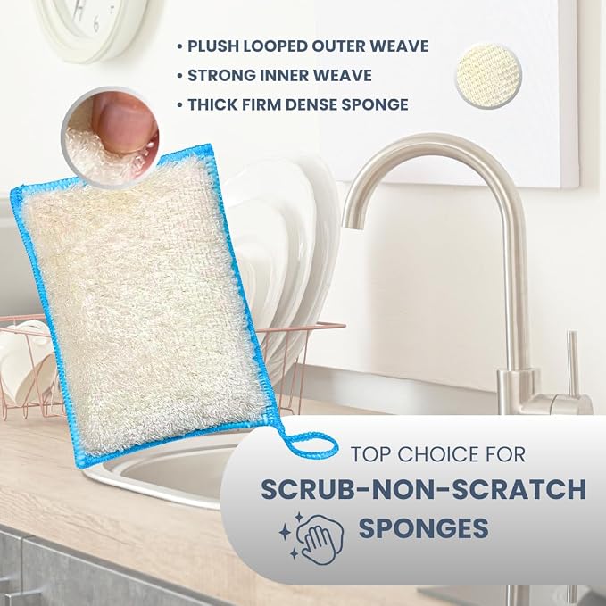 Whiffkitch Bamboo Fiber Kitchen Sponges – Washable Multicolor Non Scratch Dish - Image 3