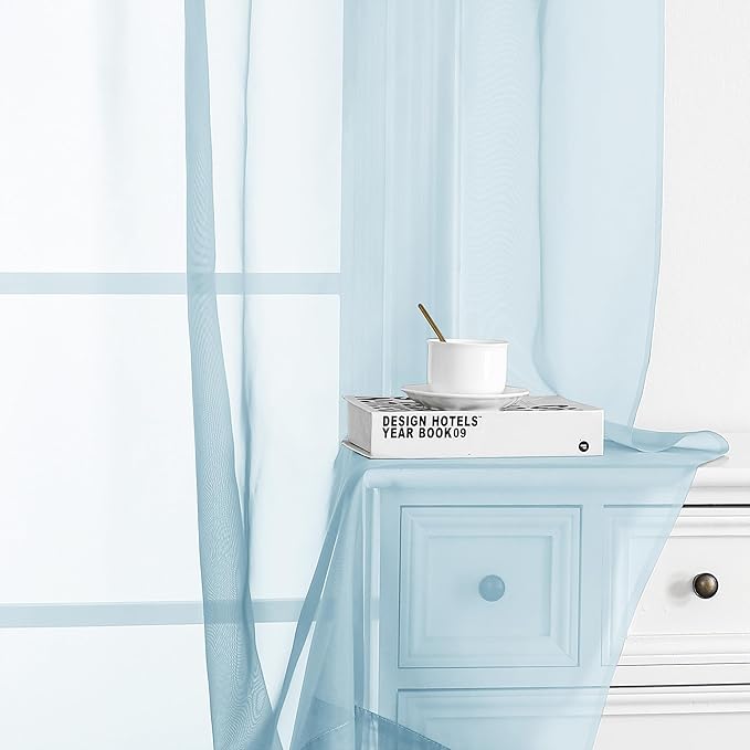 Chyhomenyc Sky Blue Sheer Curtains 96 inches Long 2 Panels, Light Filtering - Image 9