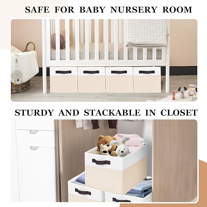 Criusia 4 Pack Baby Clothes Organizer Bins, Fabric Collapsible Storage Baskets - Image 3