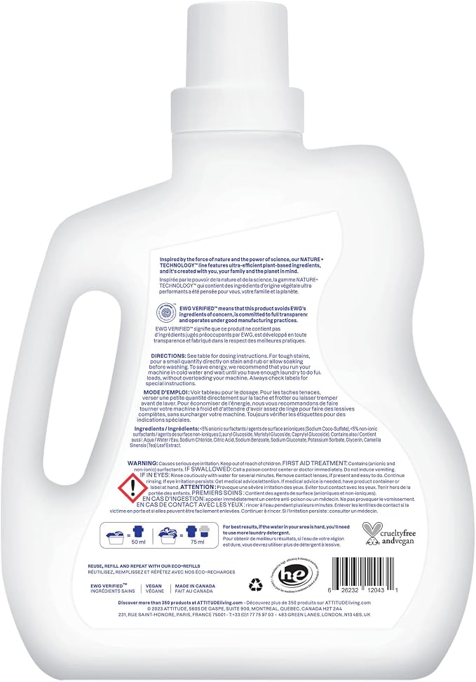 ATTITUDE Liquid Laundry Detergent, EWG Verified, HE Compatible, Plant-Based & - Image 9