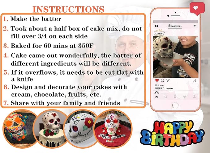 JETKONG Extra Large Silicone Skull Cake Mold Haunted Skull Baking Cake Pan - Image 7