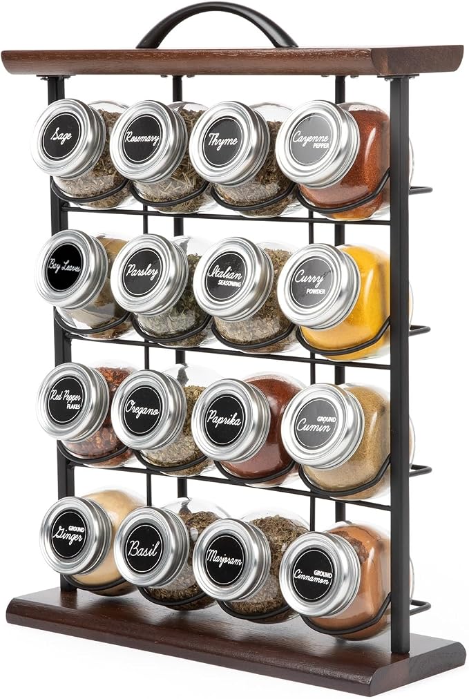 Orii 16 Jar Acacia Wood & Metal Wire Spice Rack by Orii