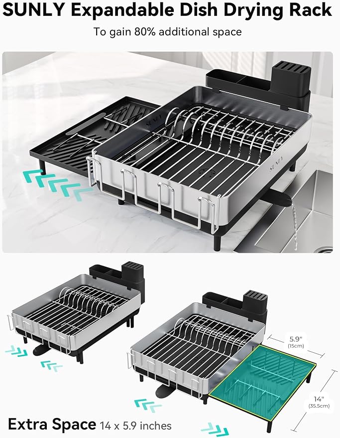 SUNLY Large Dish Drying Rack, Expandable Dish Racks - Image 3