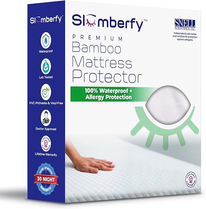 Waterproof Mattress Protector by Slumberfy | Hypoallergenic Viscose Made from by Slumberfy