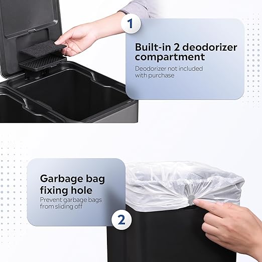 WLIVE 2 x 8 Gallon / 2 x 30 Liter Dual Trash Can, Stainless Steel Double - Image 6