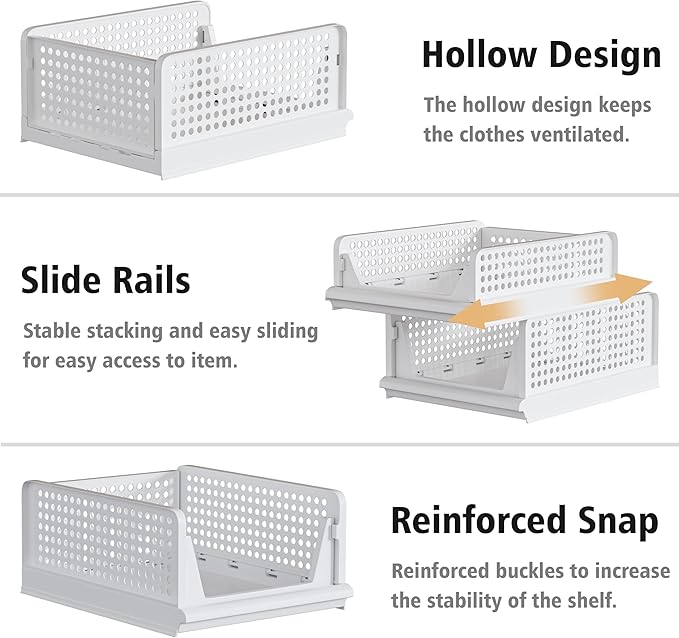 Proarea 4 Pack Stackable Plastic Storage Basket Closet Organizer Bin Foldable - Image 6