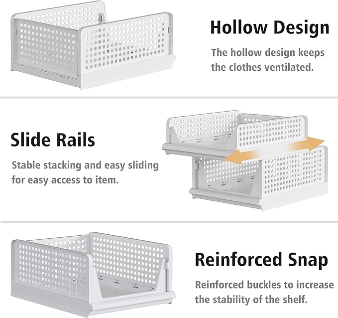 Proarea Stackable Plastic Storage Basket Closet Organizer Bin Foldable Clothes - Image 5