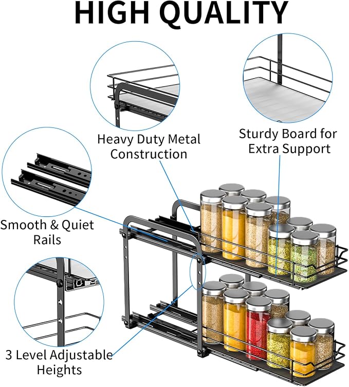 RCHYFEED Spice Organization for Cabinet, 2 Tier Pull Out Spice Rack for - Image 5