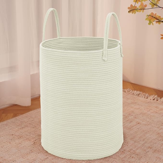 Large Woven Laundry Basket Hamper, 60L Cotton Rope Storage Bin by JMvicyroam