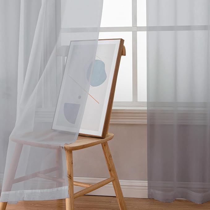Chyhomenyc Sheer Light Grey Curtains 90 inches Long 2 Panels, Light Filtering - Image 7