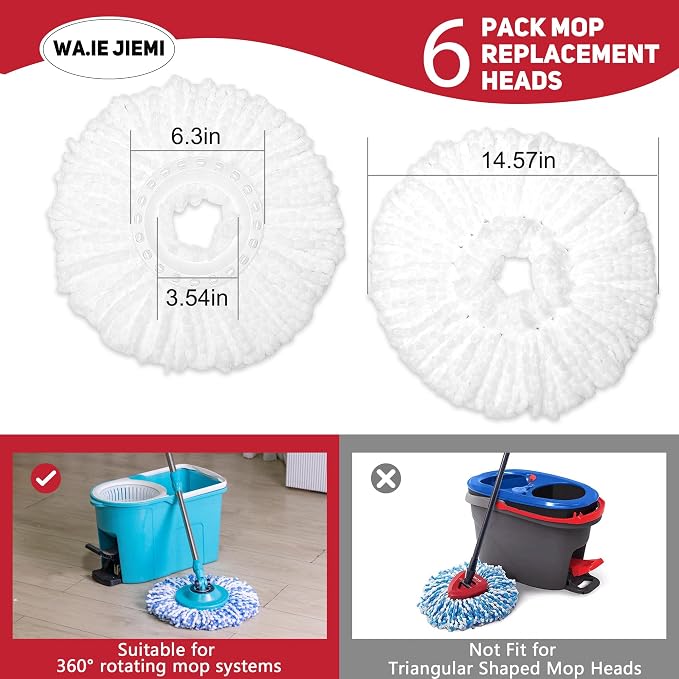 6-Pack White Mop Replacement Heads - Image 3