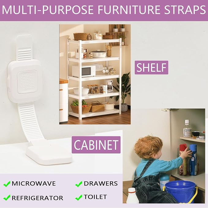 Upgraded No Drill Adhesive Furniture Anchor, Adjustable Anti Tip Furniture Wall - Image 5