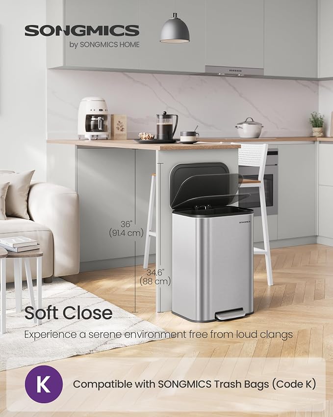 SONGMICS Kitchen Trash Can, 13-Gallon Garbage Can - Image 2