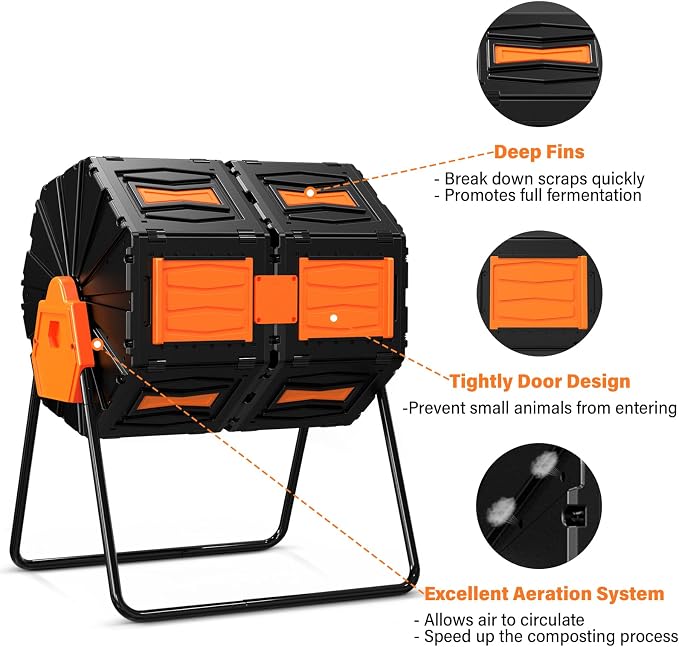 Compost Tumbler, Easy Assemble & Efficient Outdoor Compost Bin, 45 Gallon/170 - Image 7
