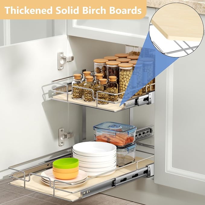 ROOMTEC 2 Tier Individual Pull Out Cabinet Organizer 13½"W x 21½"D, Slide Out - Image 2