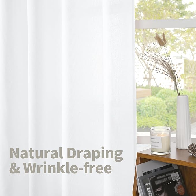 YoungsTex White Linen Semi Sheer Curtains 72 Inch Length 2 Panels - Image 4