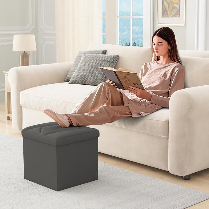 Folding Storage Ottoman Bench, 15 Inches End of Bed Bench, Folding Ottoman - Image 2