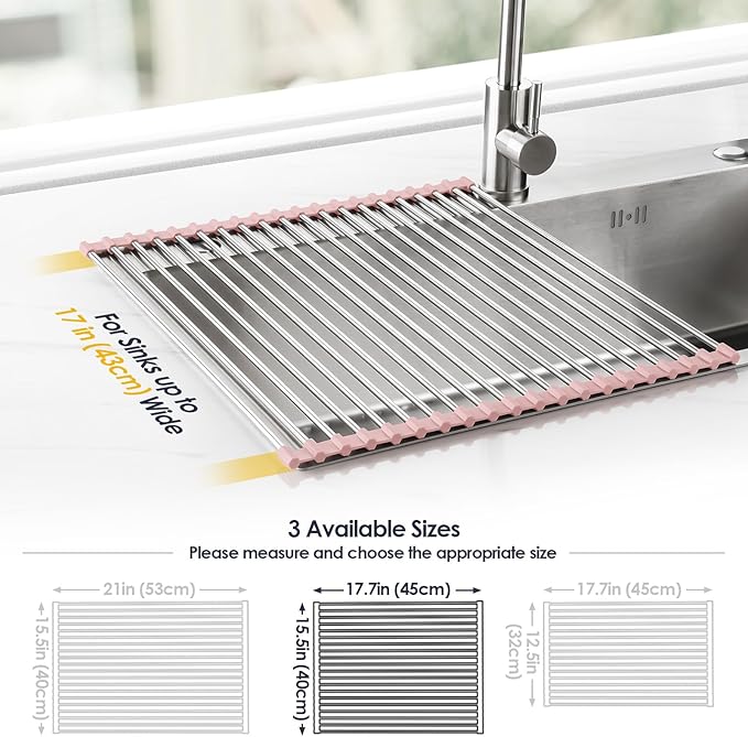 Tomorotec 17.7" x 15.5" Roll Up Dish Drying Rack Over Sink Drying Rack Sink - Image 4