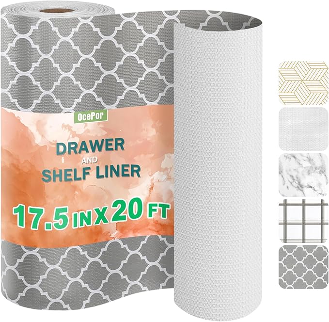 OcePor Non-Adhesive Drawer and Shelf Liner 17.5IN x 20FT，Non Slip Cabinet and by OcePor