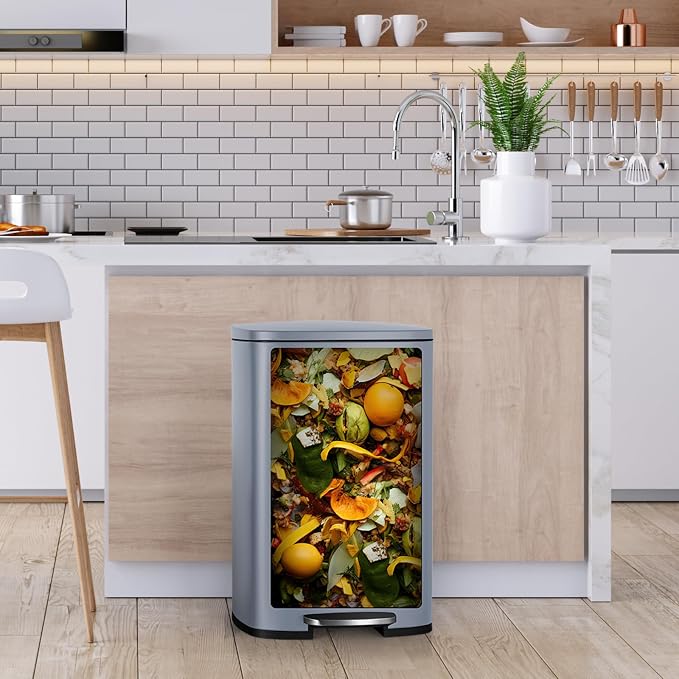 13.2 Gal Kitchen Trash Can, 50L Recycling or Garbage Bin, Brushed Stainless - Image 4