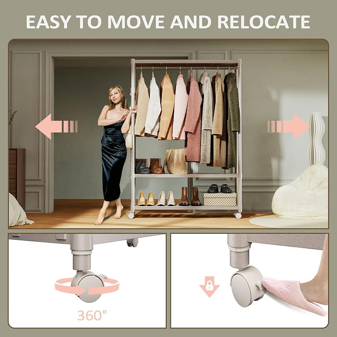 IZEUK Heavy Duty Rolling Garment Rack Wire Clothes Rack - Image 5