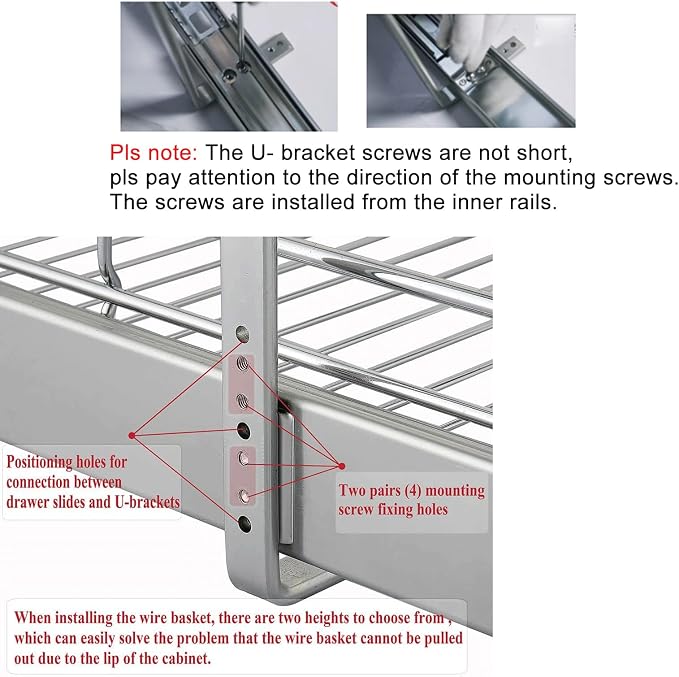 DINDON 2 Tier Pull Out Cabinet Organizer, Double Tier Wire Basket Slide Out - Image 8