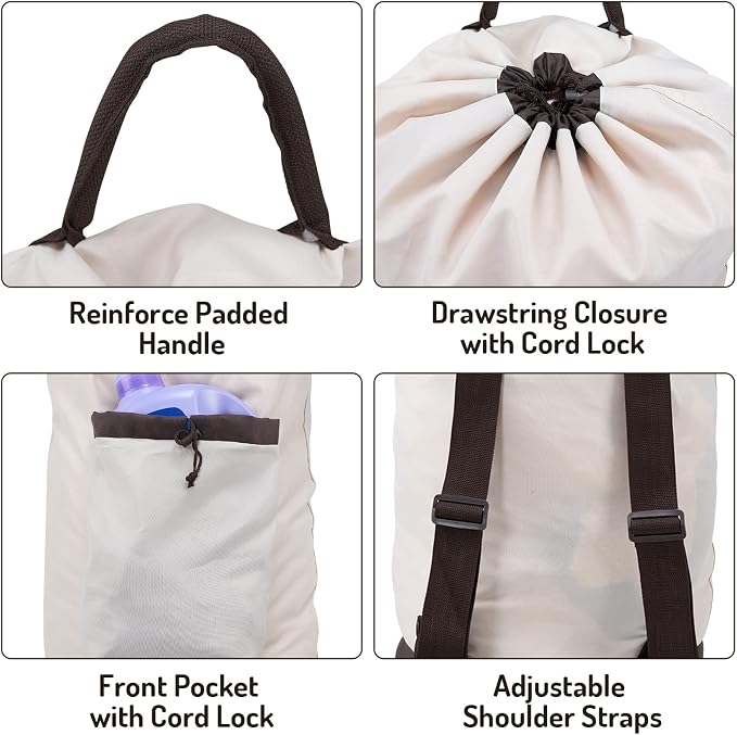 Laundry Bag Backpack with Shoulder Straps and Detergent Holder Clothes - Image 4