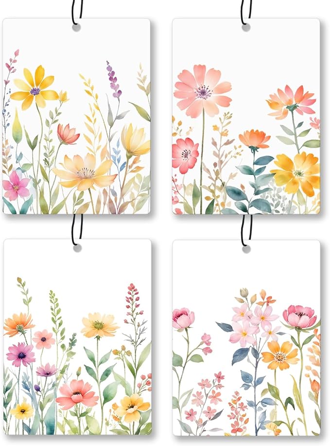 Watercolor Floral Car Air Freshener 4 Pcs, Rustic Cottagecore Flower Hanging by Unknown