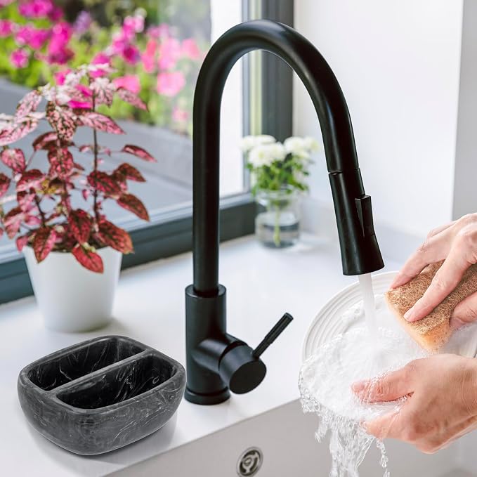 MyGift Modern Black Resin Double Sponge Holder - Image 3