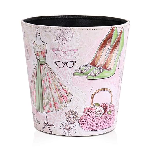 PU Leather Small Trash Can Wastebasket, Round Garbage Container Basket by Unknown