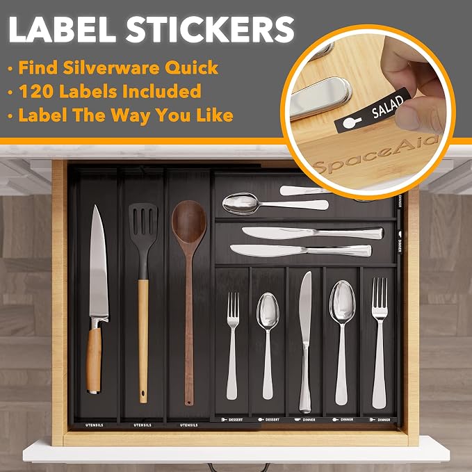 SpaceAid Bamboo Silverware Drawer Organizer - Image 3