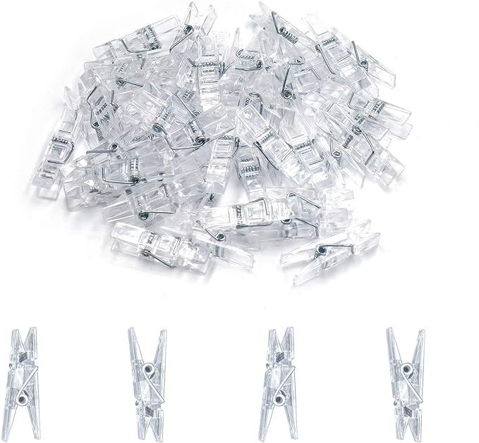 128 Pieces Mini Transparent Plastic Clear Clips, Photo Clips, Clothespins Clip by GALIREN