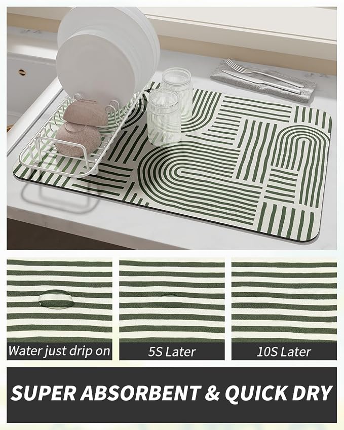 AMOAMI Coffee Mat Hide Stain Rubber Backed Absorbent Dish Drying Mat - Image 3