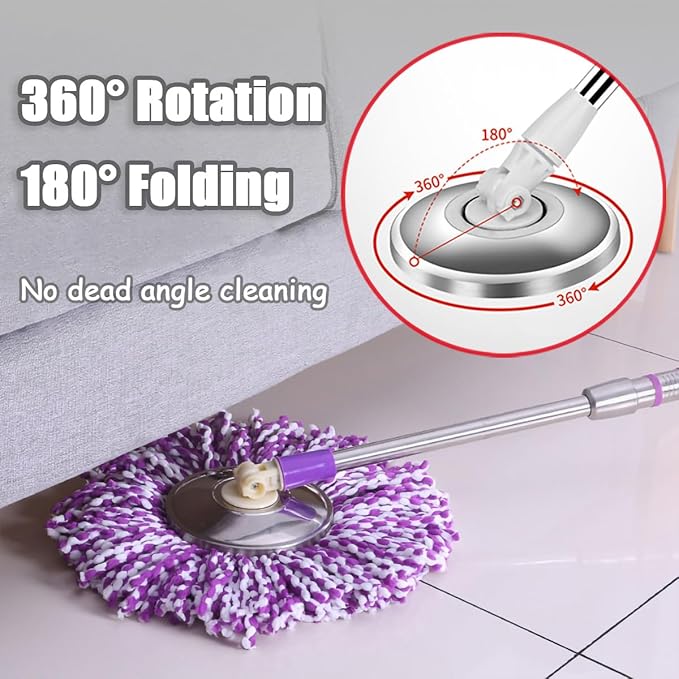 Extended Spin Mop Replacement Mop Handle, Upgraded 60-inch 360 Degrees Rotating - Image 6