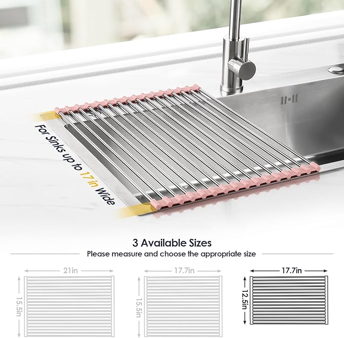 Tomorotec 17.7" x 12.5" Roll Up Dish Drying Rack Over Sink Drying Rack Sink - Image 4