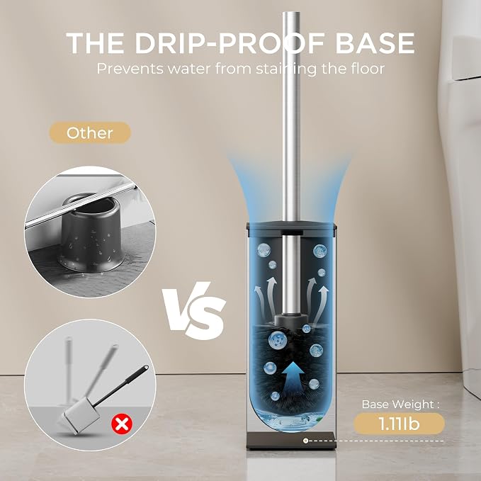 FORIOUS Toilet Brush and Holder Set, Heavy Duty 304 Stainless Steel Base Square - Image 4