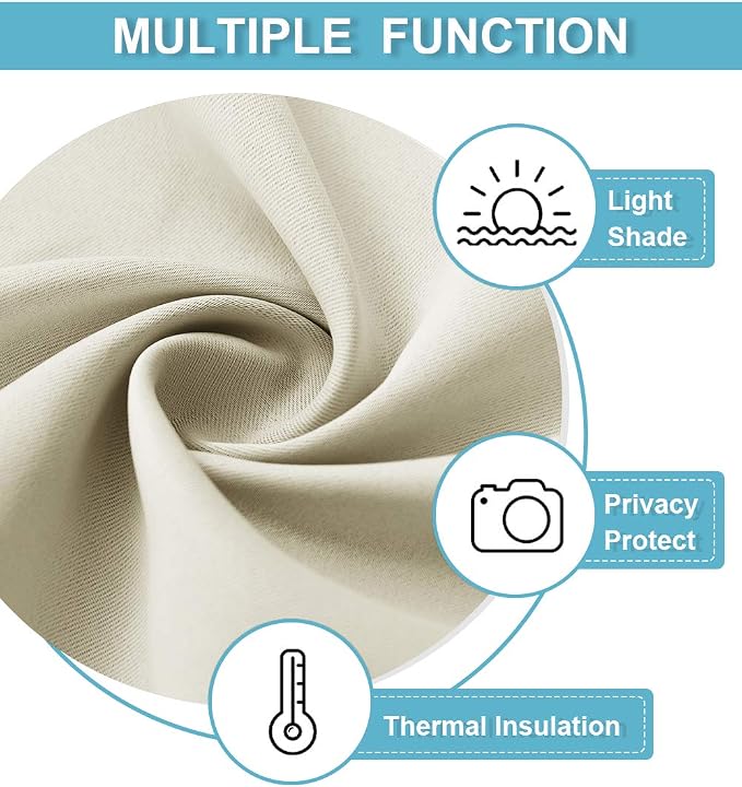RYB HOME Beige Short Curtains Blackout, 45 inch Durable Cafe Curtains Room - Image 5