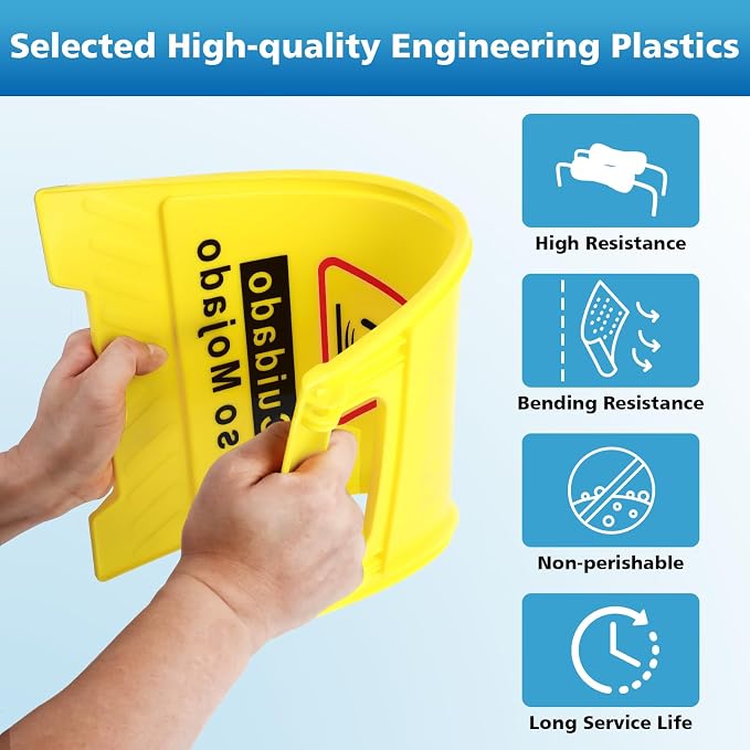 3-Pack Caution Wet Floor Sign, 17.5" Height, Bright Yellow Double-Sided Folding - Image 3