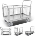 Platform Truck Cart with Cage, 6 in1 Foldable Flatbed Cart Heavy Duty Push Cart by Warmyou
