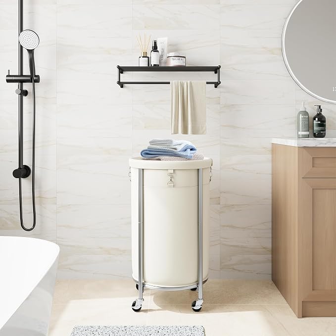 ELYKEN Laundry Hamper with Wheels, 110L Rolling Laundry Basket, Round Laundry - Image 8