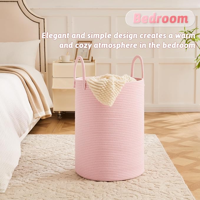 Laundry Basket, Woven Cotton Rope Laundry Hamper, 80L - Image 3