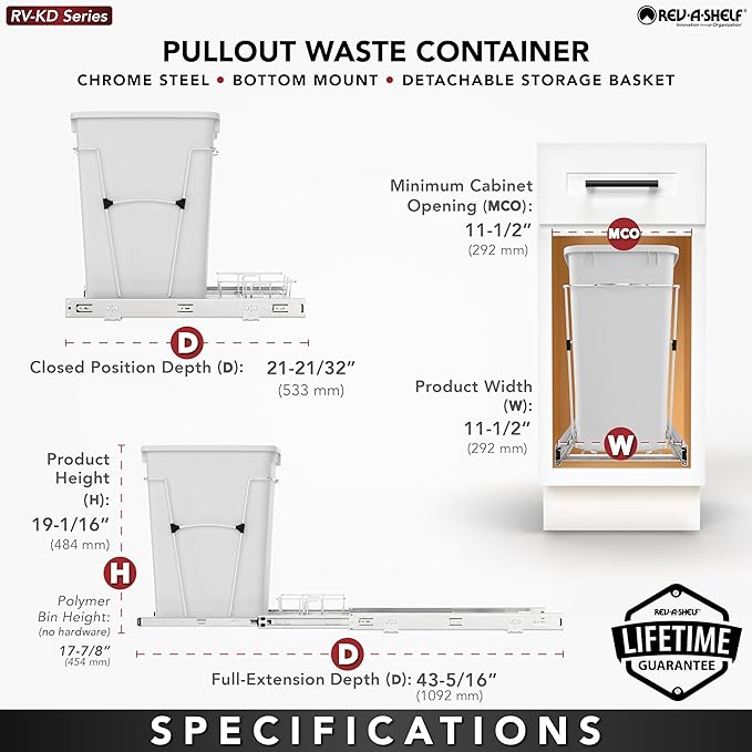 Rev-A-Shelf Pullout Trash Can for Under Kitchen Cabinets 35 Qt Garbage Waste - Image 4
