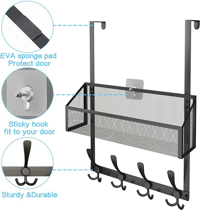 Over The Door Hooks Organizer, Coat Rack Over The Door Storage Hanger Towel Rack - Image 5