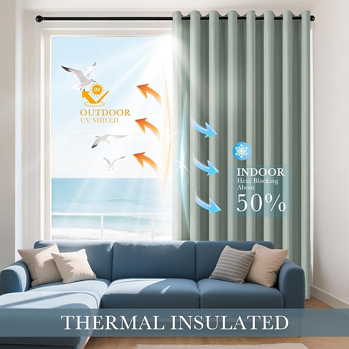 PONY DANCE Sage Green Short Blackout Curtains - Image 3