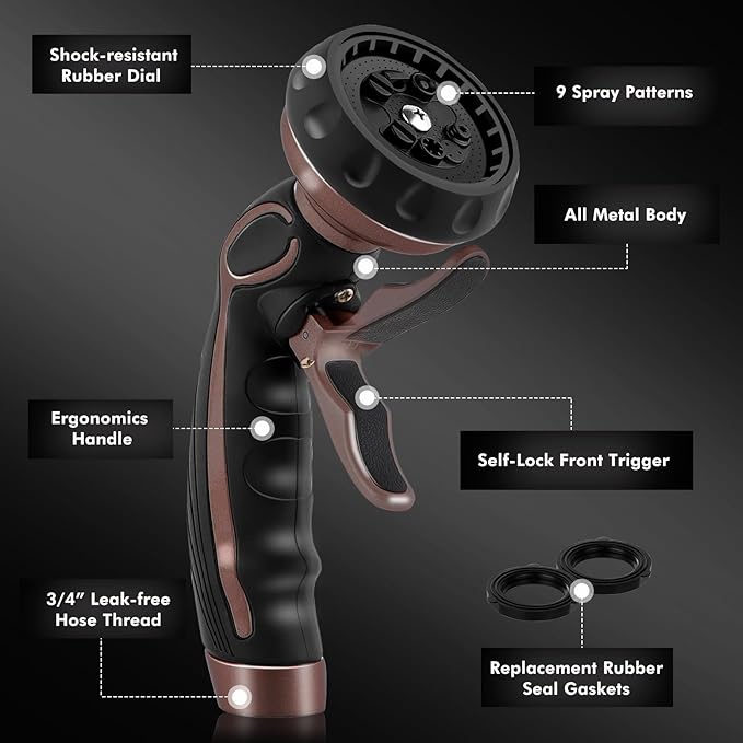 RESTMO Hose Nozzle with Easy Self-Lock Trigger, Heavy Duty Metal Water Hose - Image 3