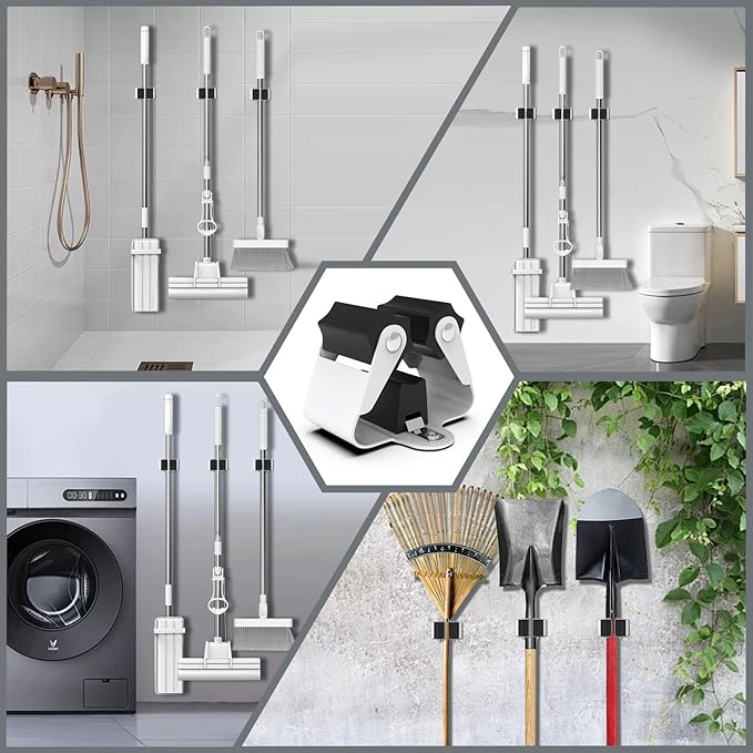 3-H Broom Hanger, Mop Holder Wall Mount 8 Pack, Broom Holder Wall Mount - Image 2
