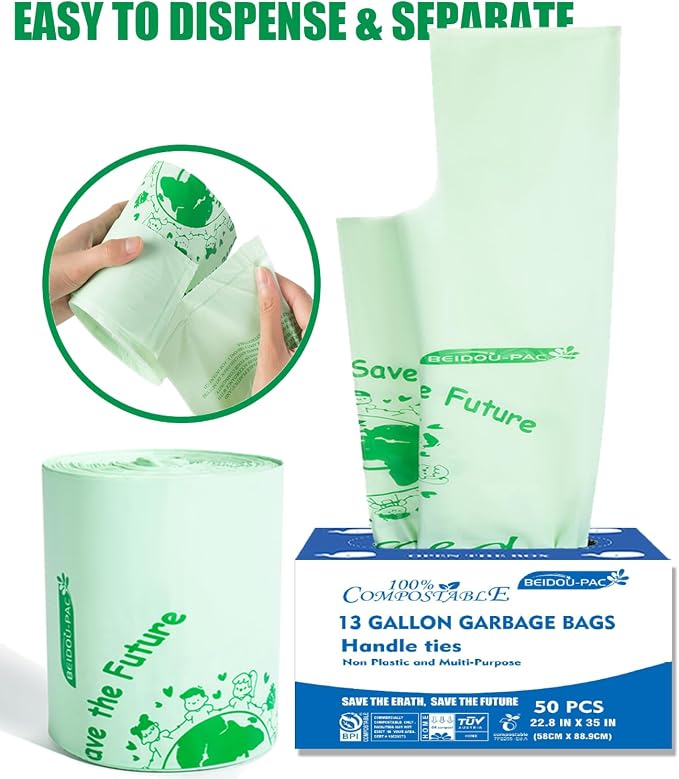 Compostable 13 Gallon Trash Bags, Tall Kitchen Garbage Bags - Image 6