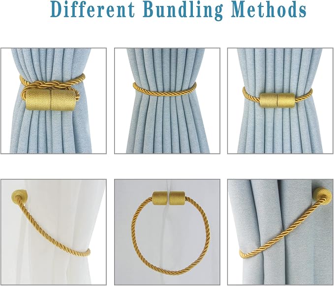 Magnetic Curtain Tiebacks 6 Pack Gold Curtain Rope Tieback Curtain Holders - Image 4
