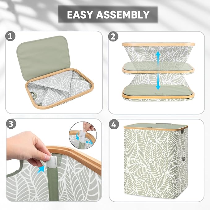 BALEINE Laundry Hamper with Lid, Tall Laundry Baskets with Bamboo Pull Handles - Image 5
