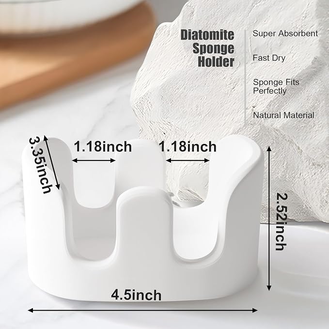 Double Sponge Holder, 2 Slot Diatomite Stone Sponge Holder, Absorbent Sponge - Image 5